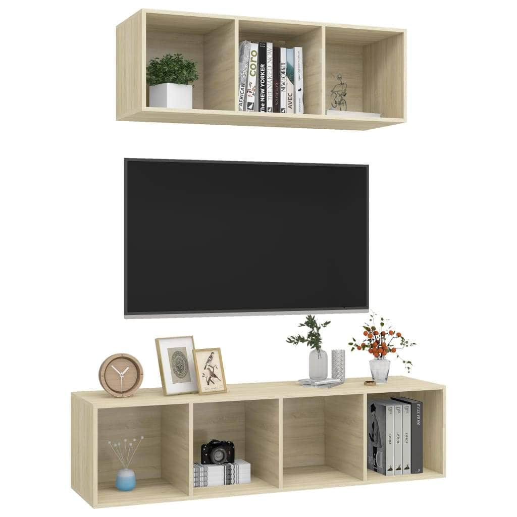 2 Piece TV Cabinet Set Oak Engineered Wood