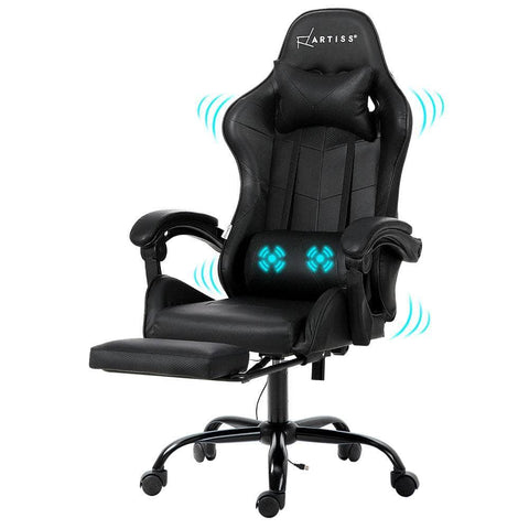 2 Point Massage Gaming Office Chair Footrest Black