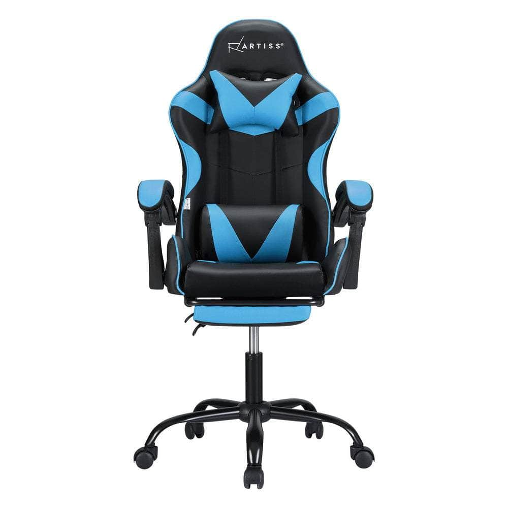 2 Point Massage Gaming Office Chair Footrest Cyan Blue