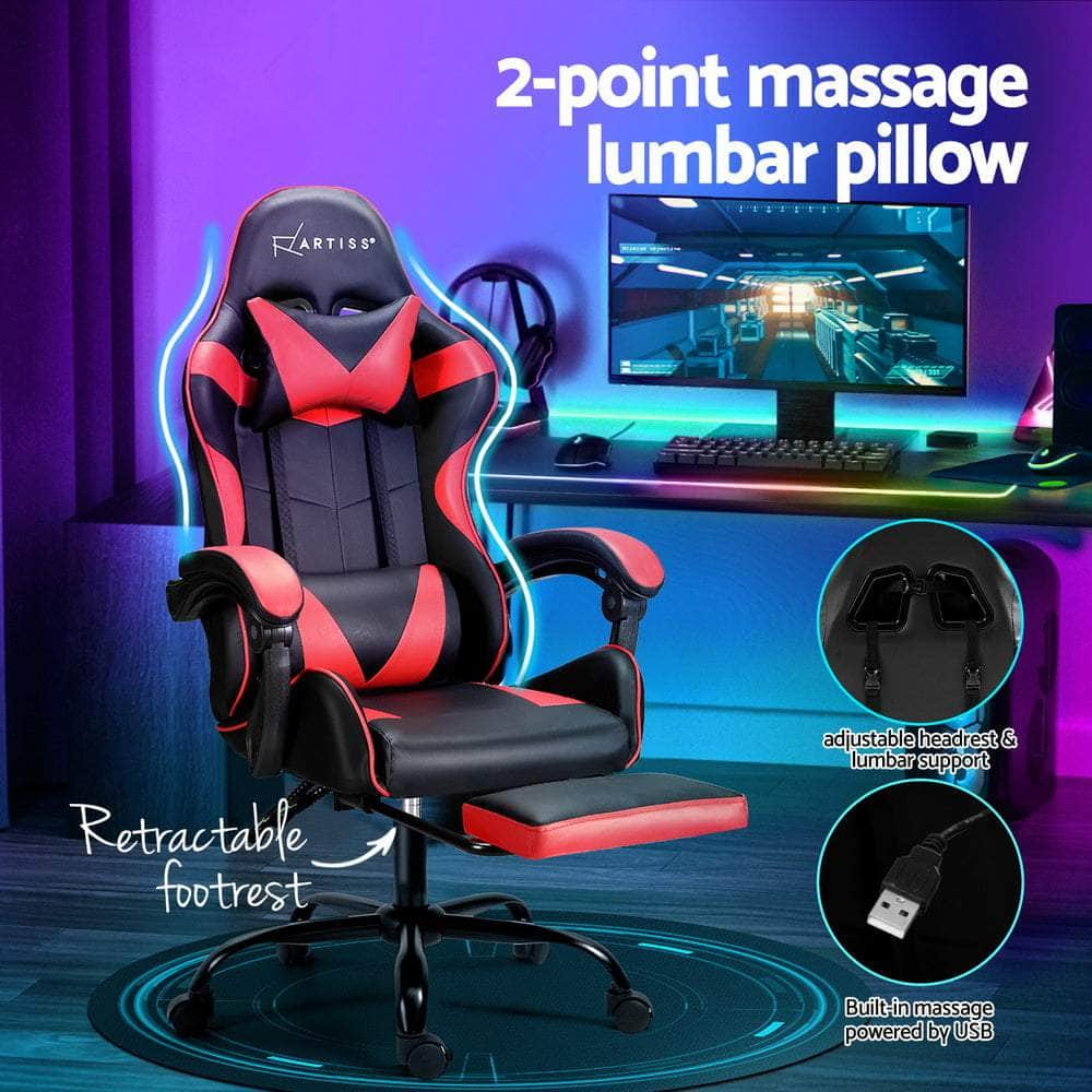 2 Point Massage Gaming Office Chair Footrest Cyan Blue