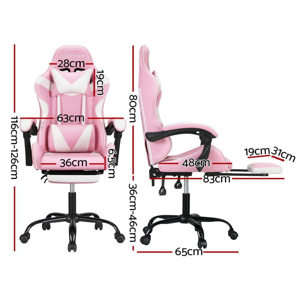 2 Point Massage Gaming Office Chair Footrest Grey/Pink