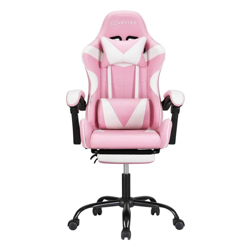 2 Point Massage Gaming Office Chair Footrest Grey/Pink