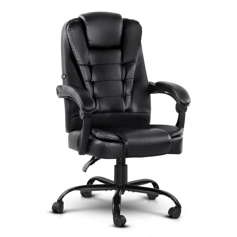 2 Point Massage Office Chair Leather Black