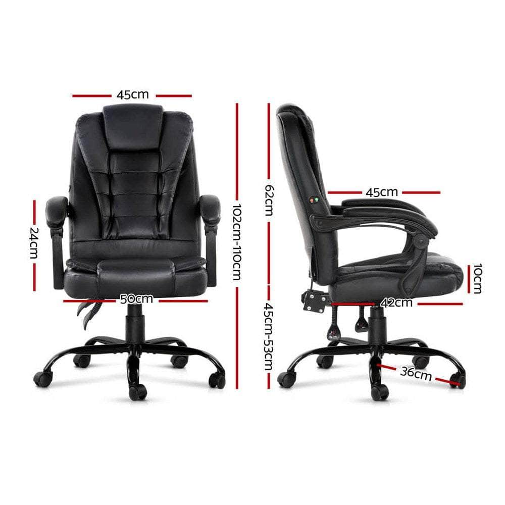 2 Point Massage Office Chair Leather Black