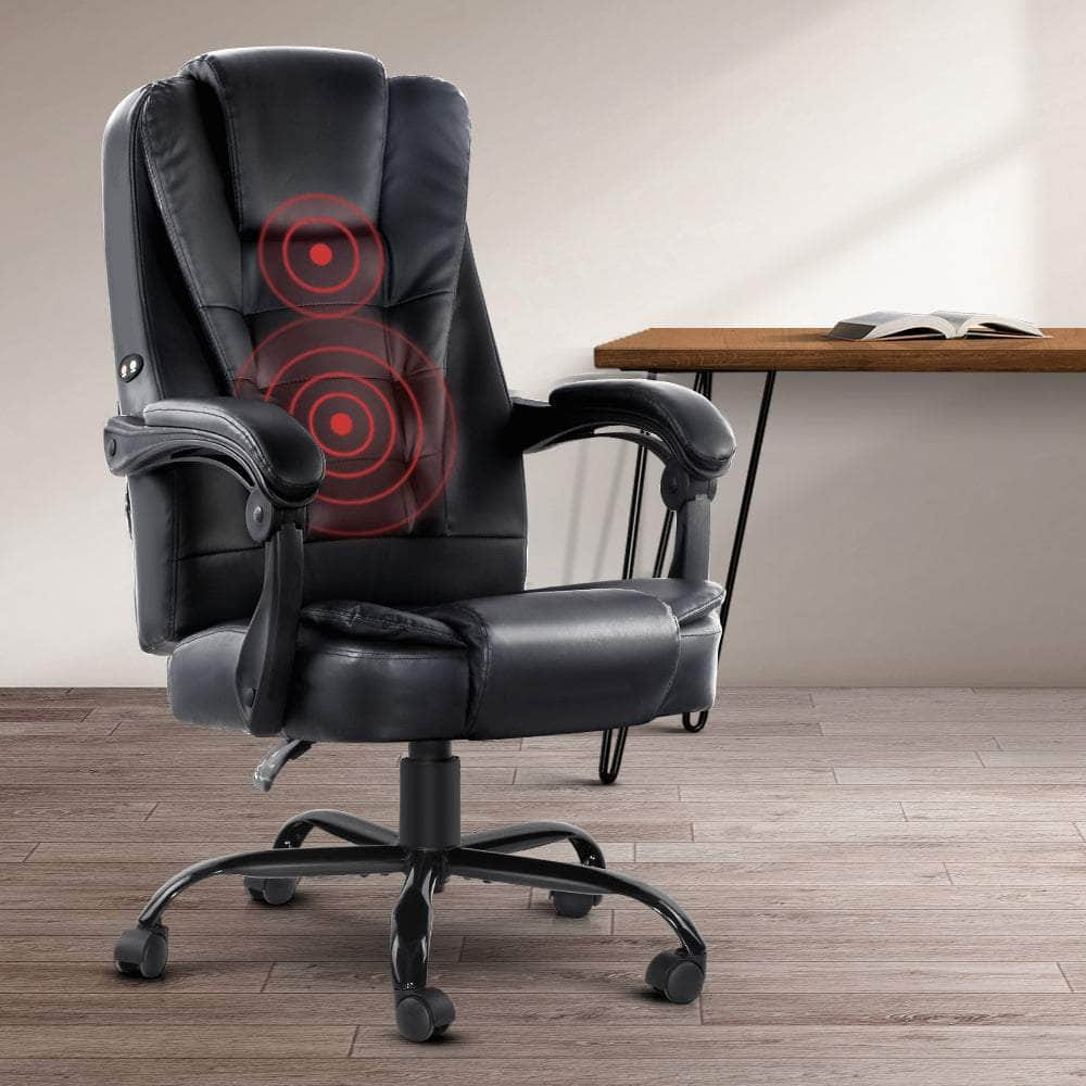 2 Point Massage Office Chair Leather Black