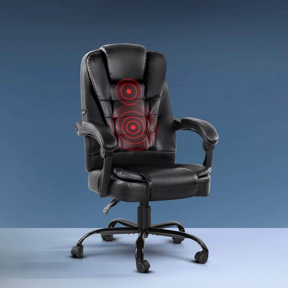 2 Point Massage Office Chair Leather Black