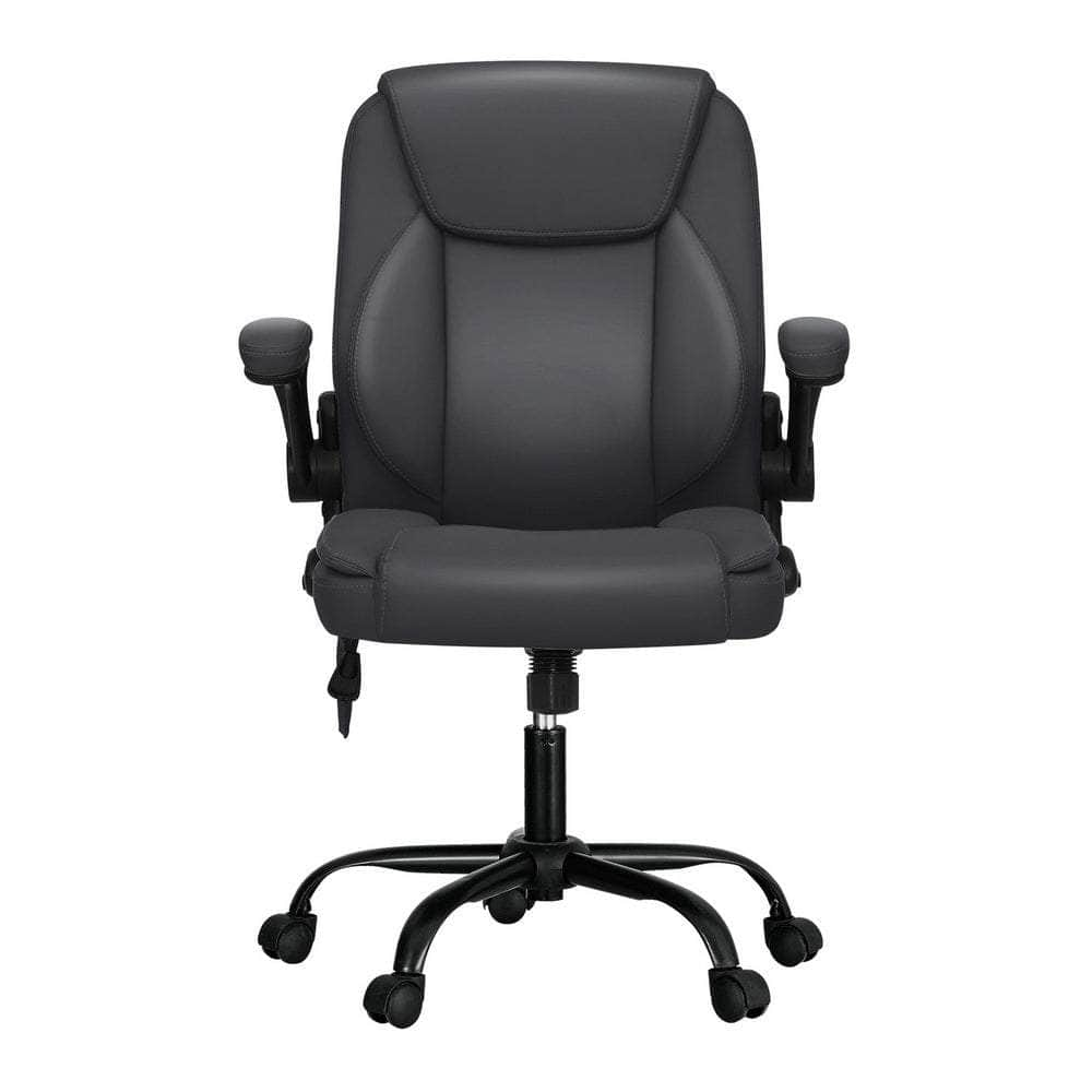 2 Point Massage Office Chair Leather Mid Back Grey/Sand/Black