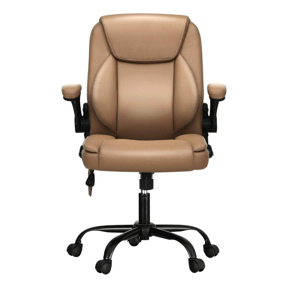 2 Point Massage Office Chair Leather Mid Back Grey/Sand/Black