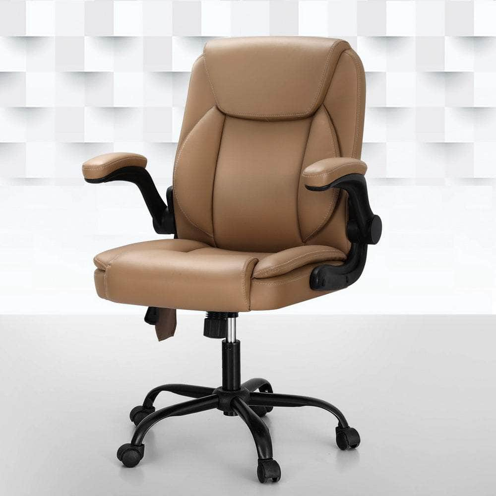 2 Point Massage Office Chair Leather Mid Back Grey/Sand/Black