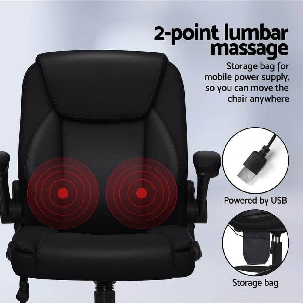 2 Point Massage Office Chair Leather Mid Back Grey/Sand/Black