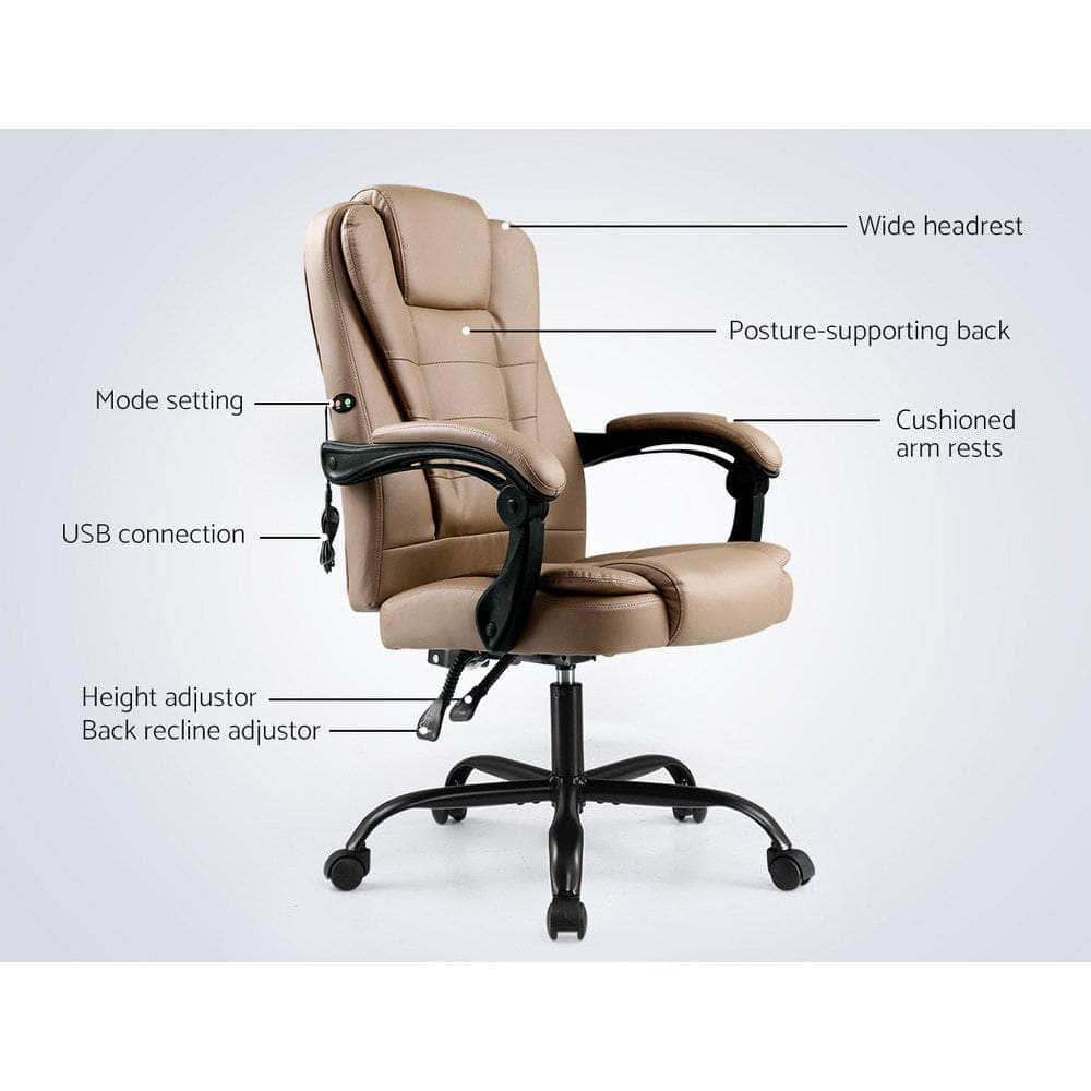 2 Point Massage Office Chair Pu Leather Espresso