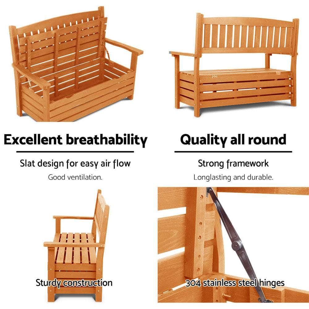 2 Seat Wooden Outdoor Storage Bench