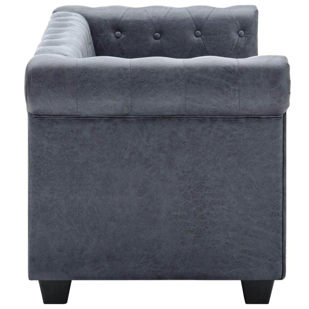 2-Seater Chesterfield Sofa Artificial Suede Leather Grey