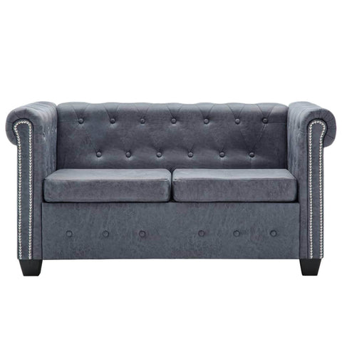 2-Seater Chesterfield Sofa Artificial Suede Leather Grey