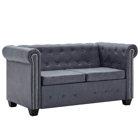 2-Seater Chesterfield Sofa Artificial Suede Leather Grey