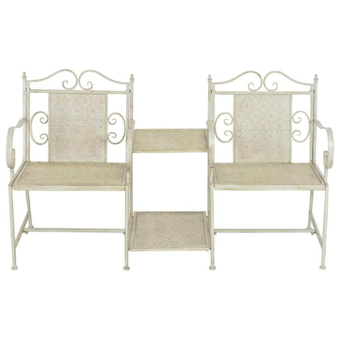 2 Seater Garden Bench 161 cm Steel White