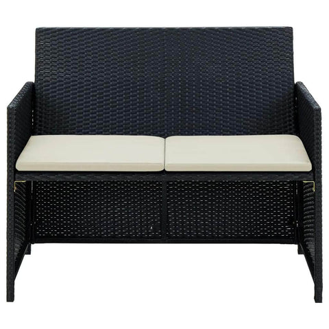 2 Seater Garden Sofa with Cushions Black Poly Rattan