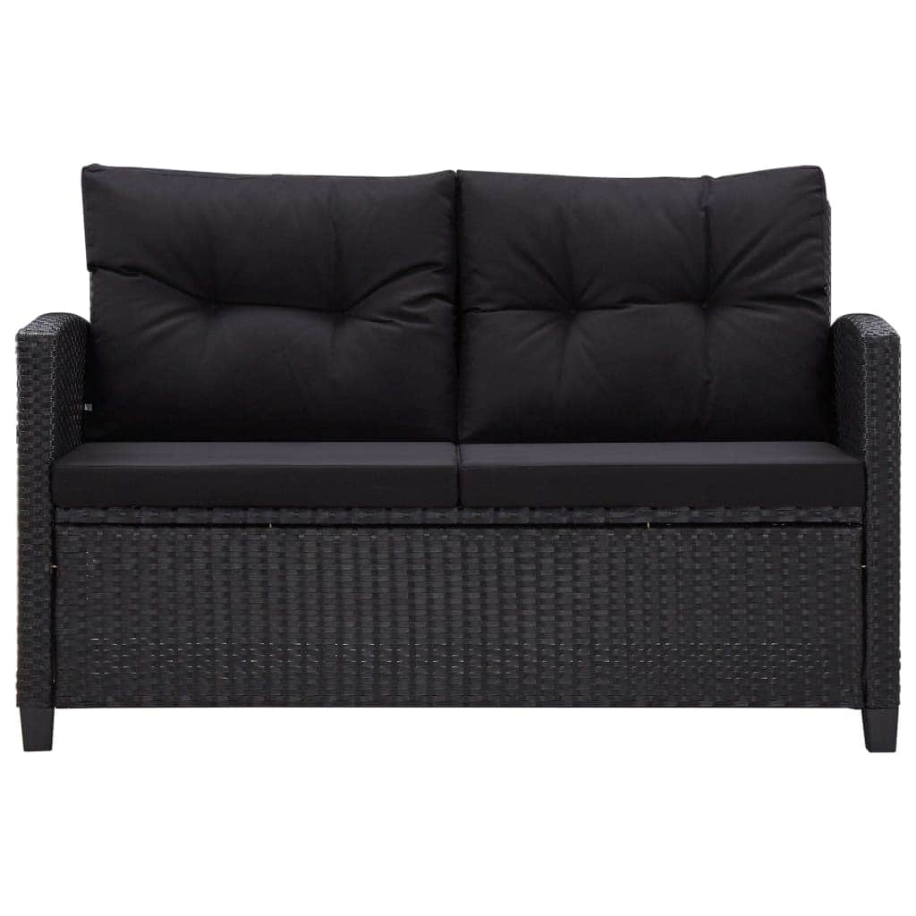 2-Seater Garden Sofa with Cushions Black Poly Rattan