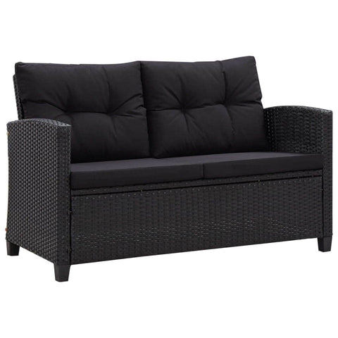 2-Seater Garden Sofa with Cushions Black Poly Rattan