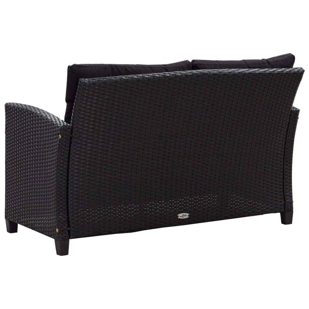 2-Seater Garden Sofa with Cushions Black Poly Rattan