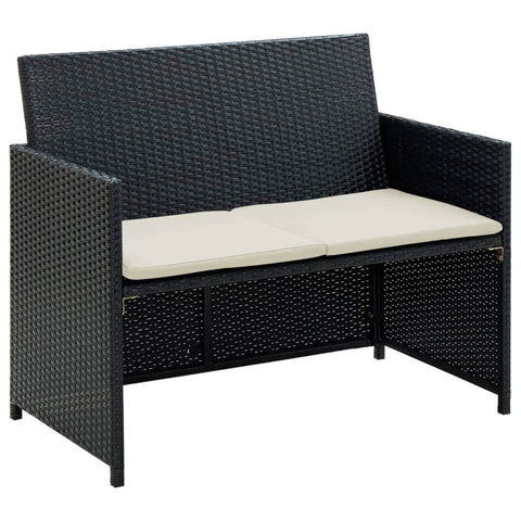 2 Seater Garden Sofa with Cushions Black Poly Rattan