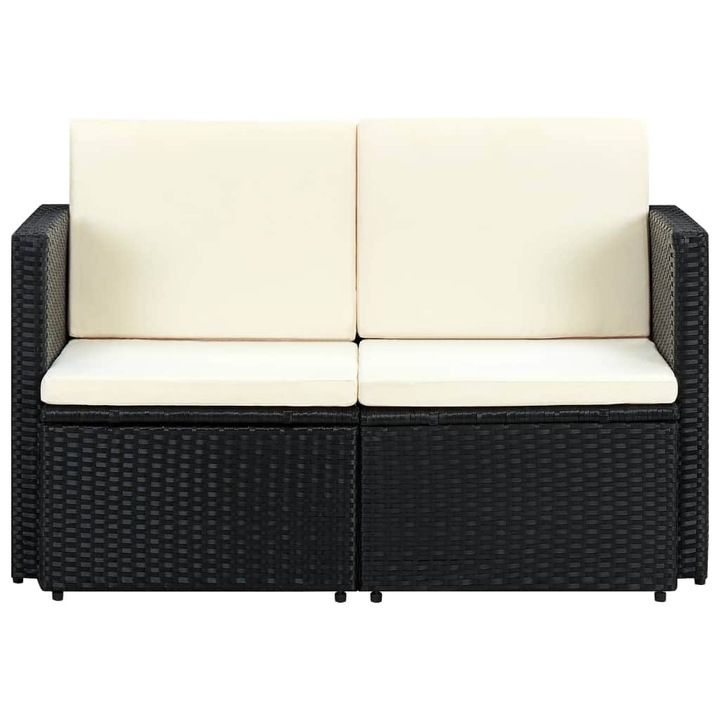 2 Seater Garden Sofa with Cushions Black Poly Rattan