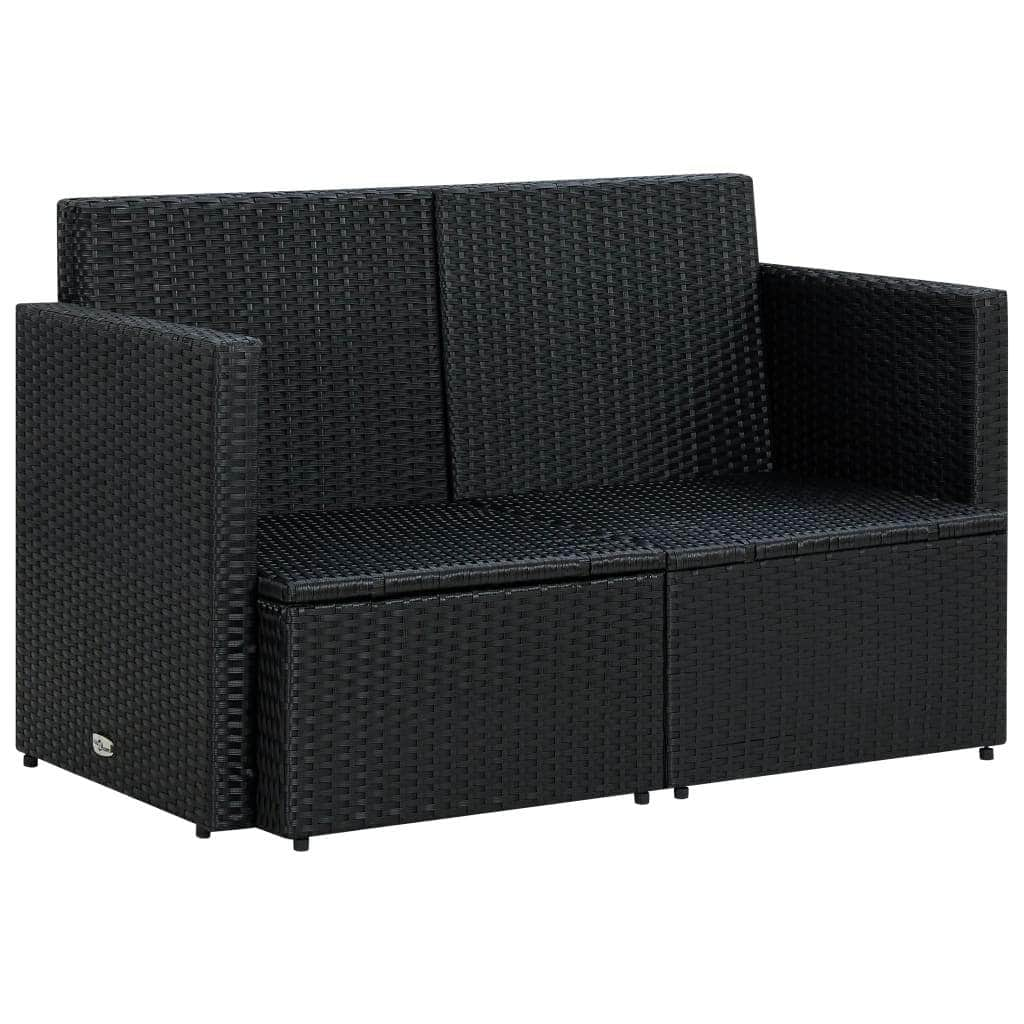 2 Seater Garden Sofa with Cushions Black Poly Rattan