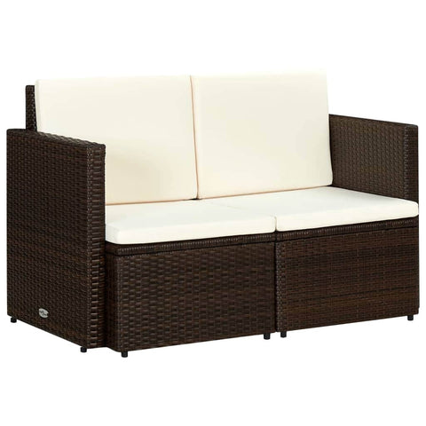 2 Seater Garden Sofa with Cushions Brown Poly Rattan