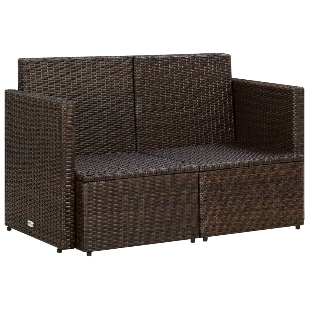 2 Seater Garden Sofa with Cushions Brown Poly Rattan