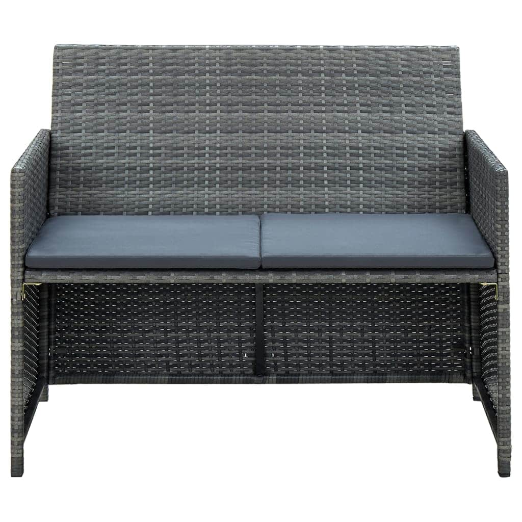 2 Seater Garden Sofa with Cushions Grey Poly Rattan