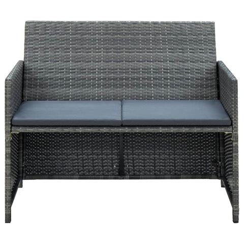 2 Seater Garden Sofa with Cushions Grey Poly Rattan