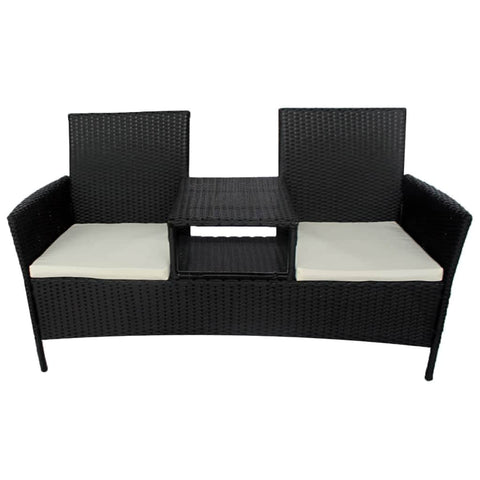 2-Seater Garden Sofa with Tea Table Poly Rattan Black