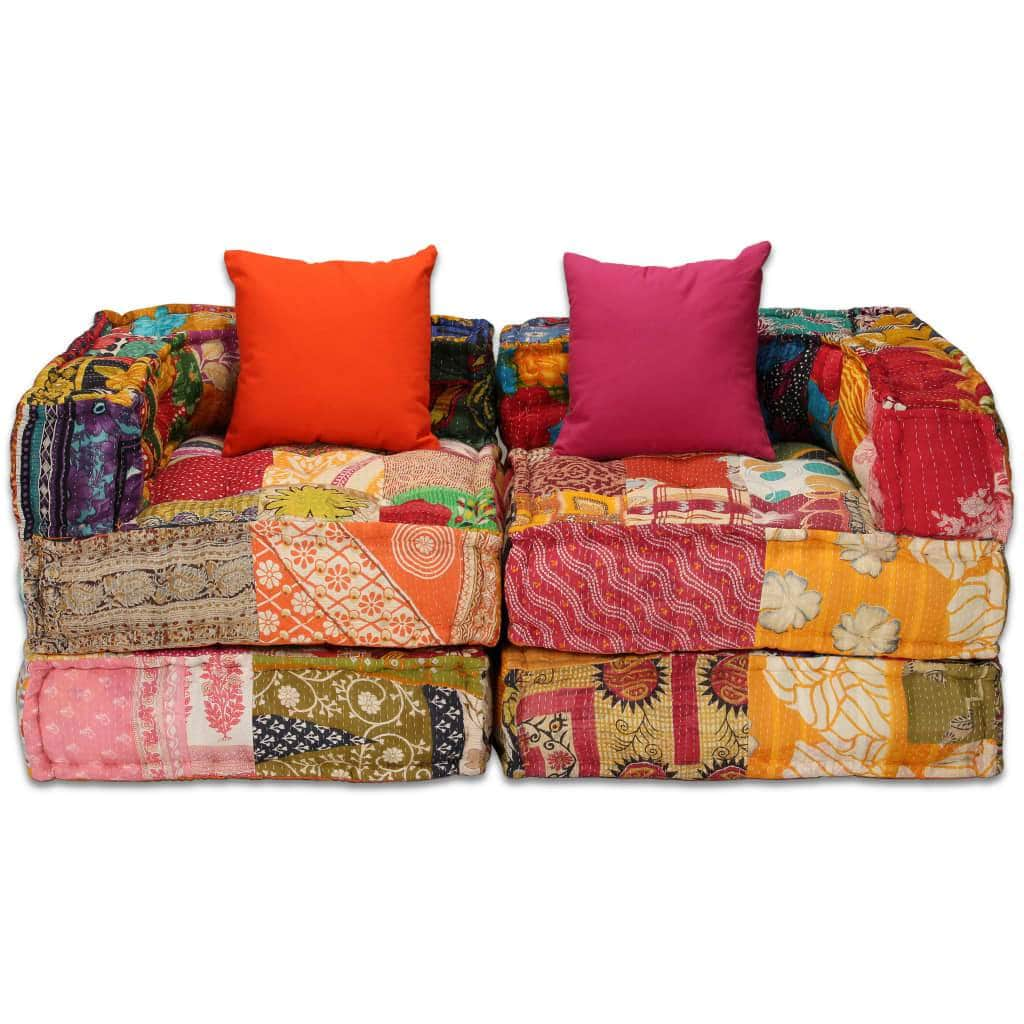 2-Seater Modular Sofa Bed Fabric Patchwork