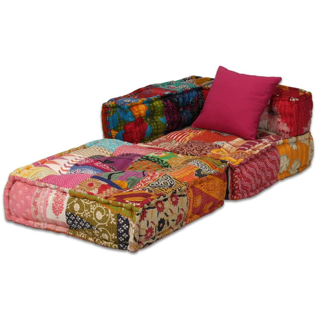 2-Seater Modular Sofa Bed Fabric Patchwork