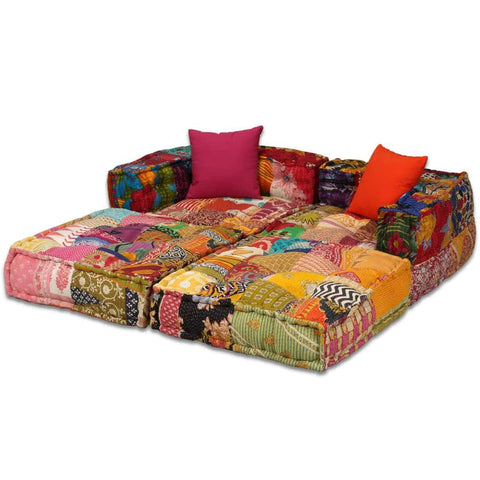 2-Seater Modular Sofa Bed Fabric Patchwork