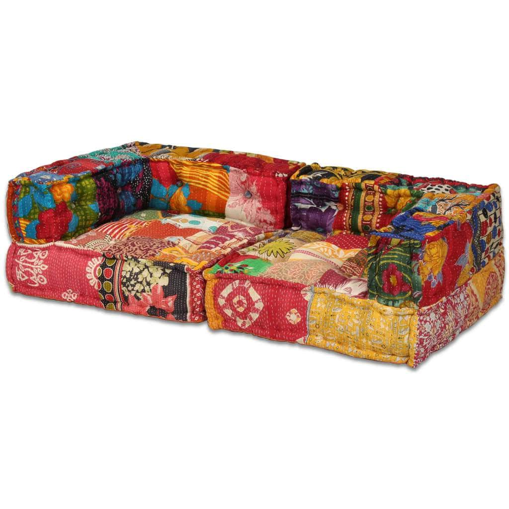 2-Seater Modular Sofa Bed Fabric Patchwork