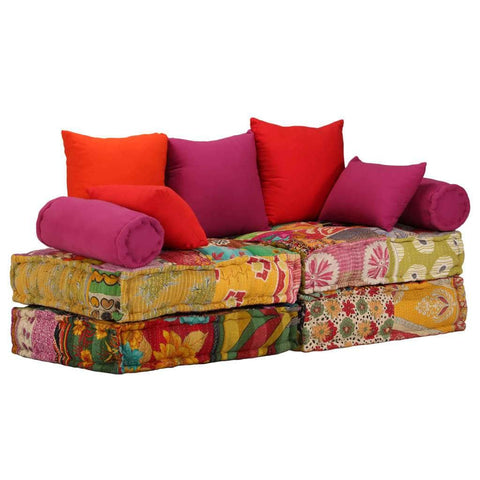 2-Seater Modular Sofa Bed Fabric Patchwork