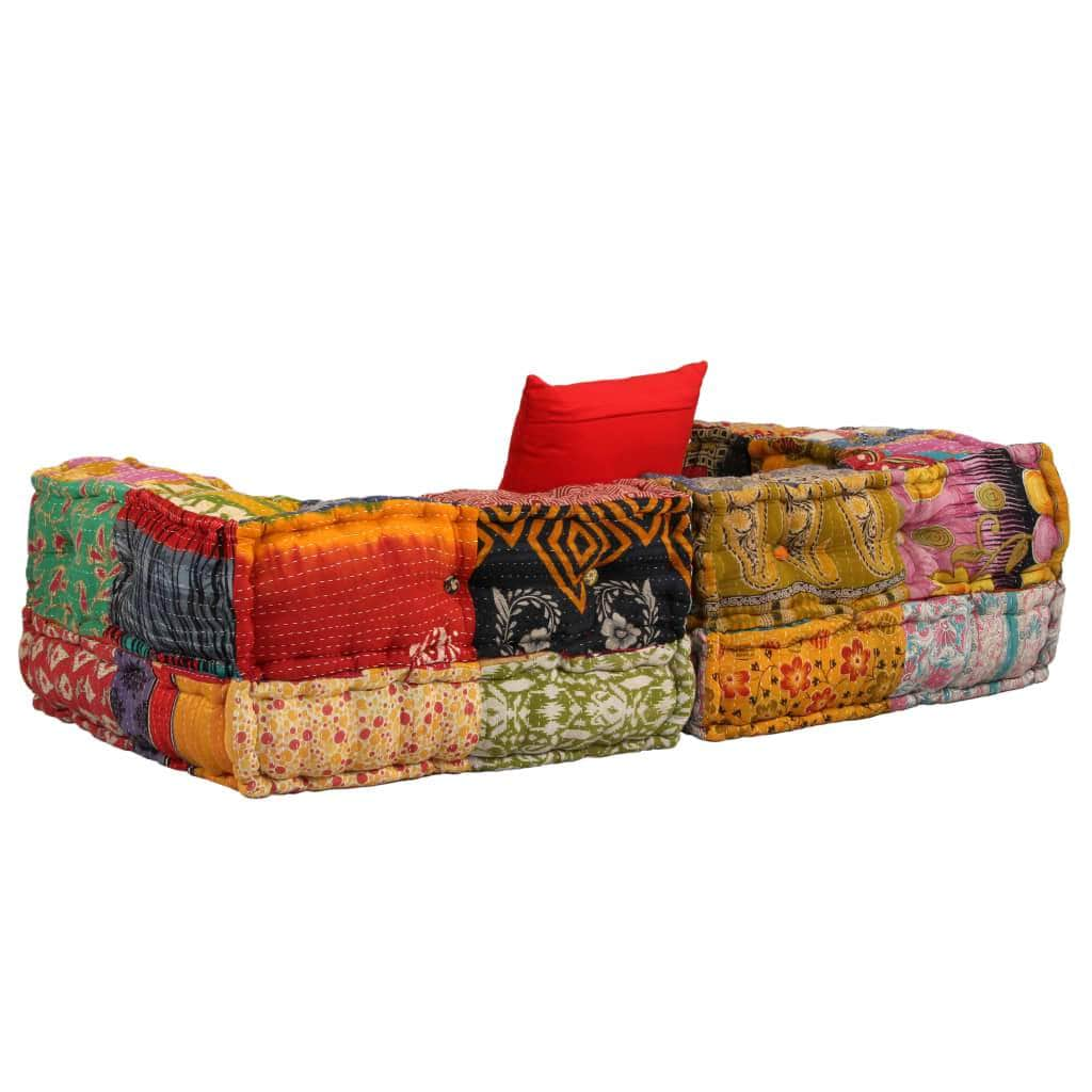 2-Seater Modular Sofa with Armrests Fabric Patchwork