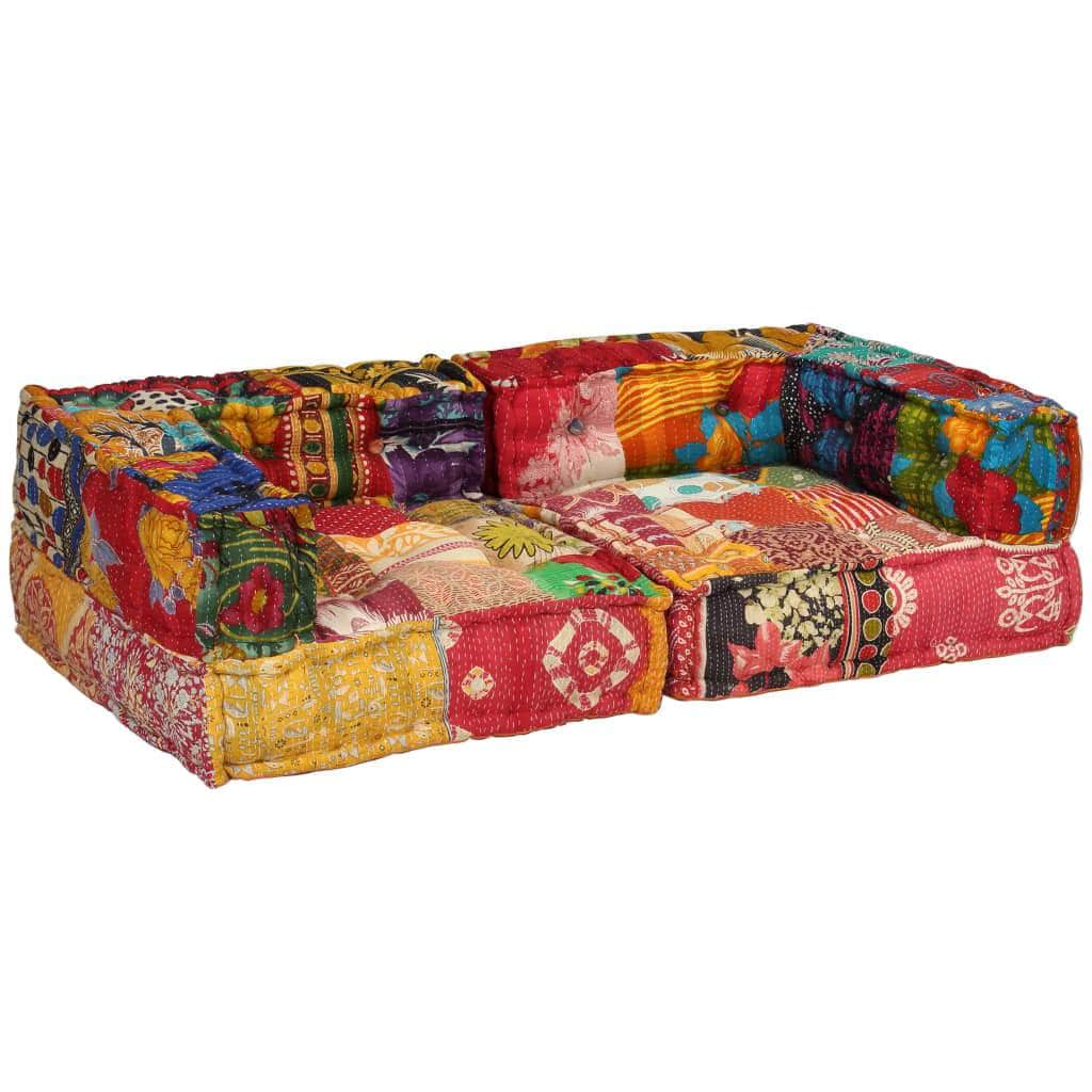 2-Seater Modular Sofa with Armrests Fabric Patchwork