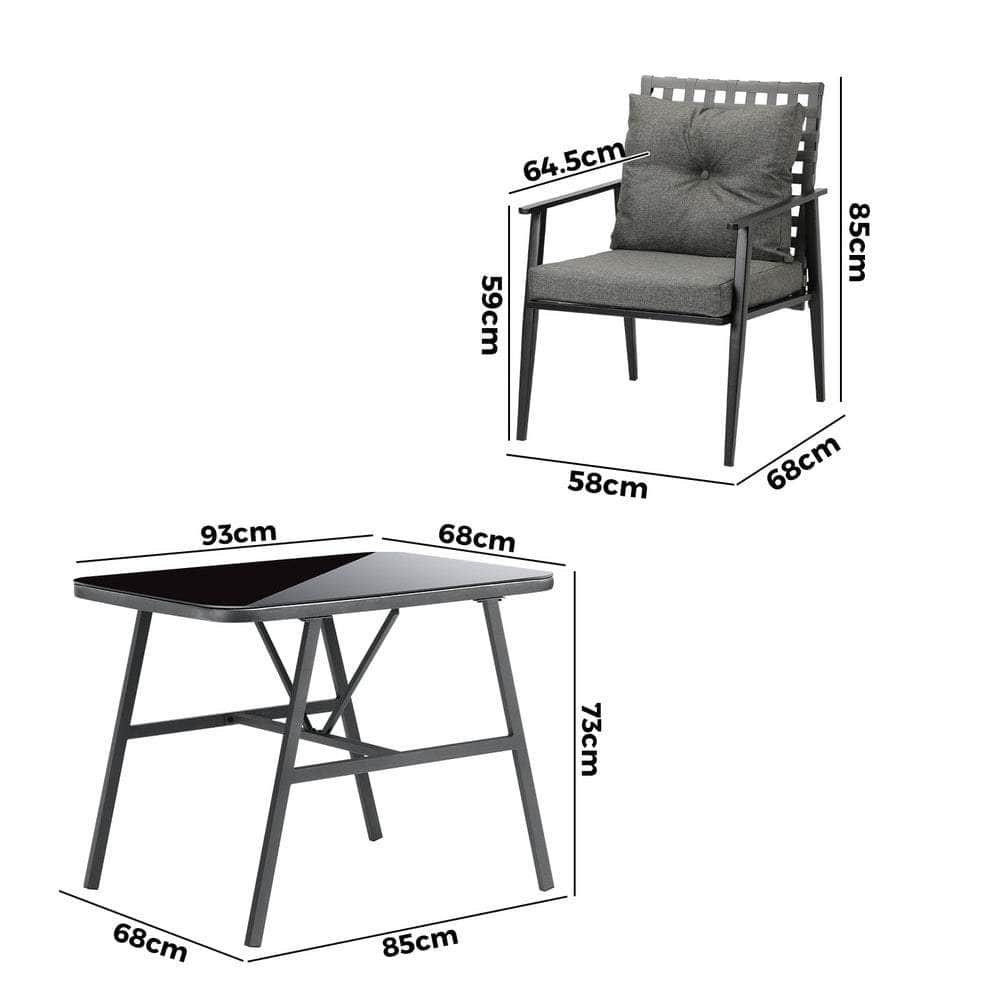 2 Seater Outdoor Dining Set with Table Grey&Black