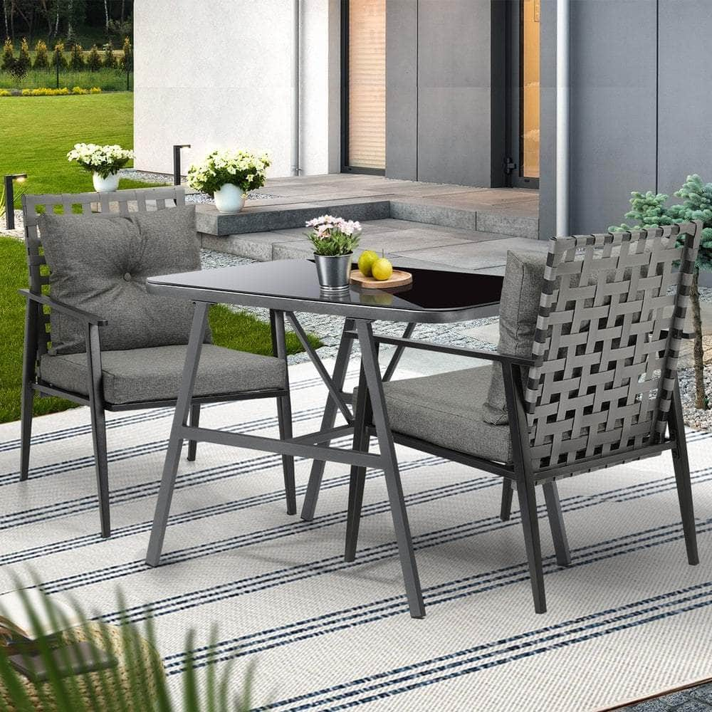 2 Seater Outdoor Dining Set with Table Grey&Black