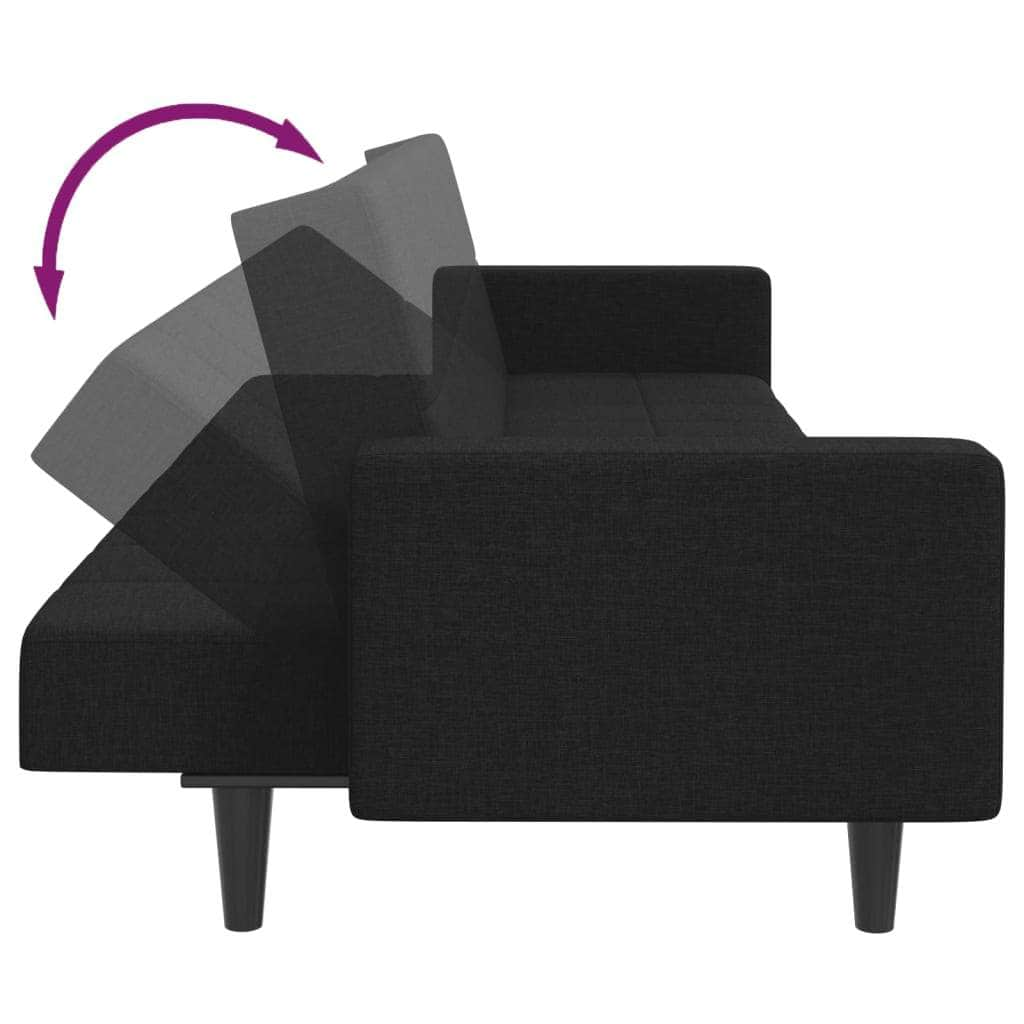 2-Seater Sofa Bed with Footstool Black Fabric