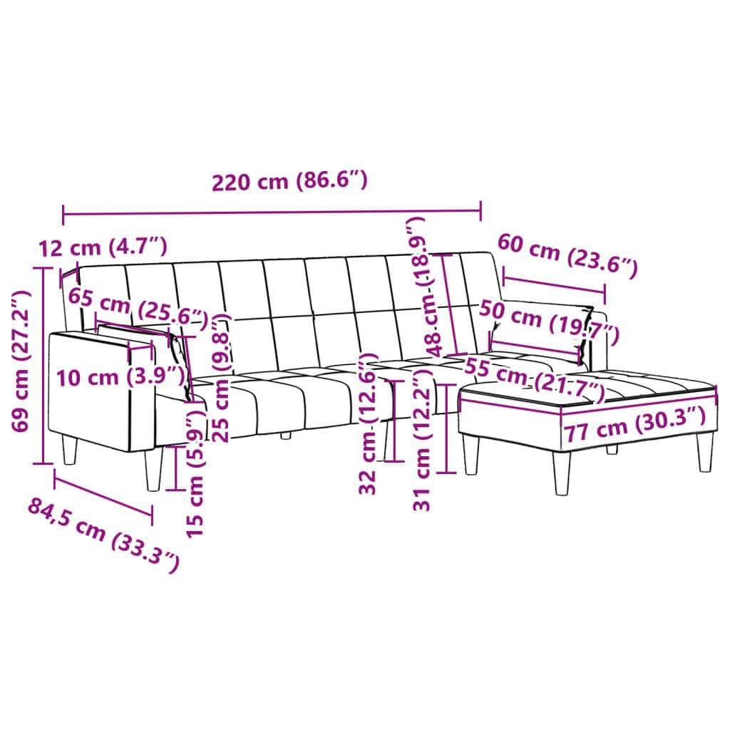 2-Seater Sofa Bed with Footstool Black Fabric