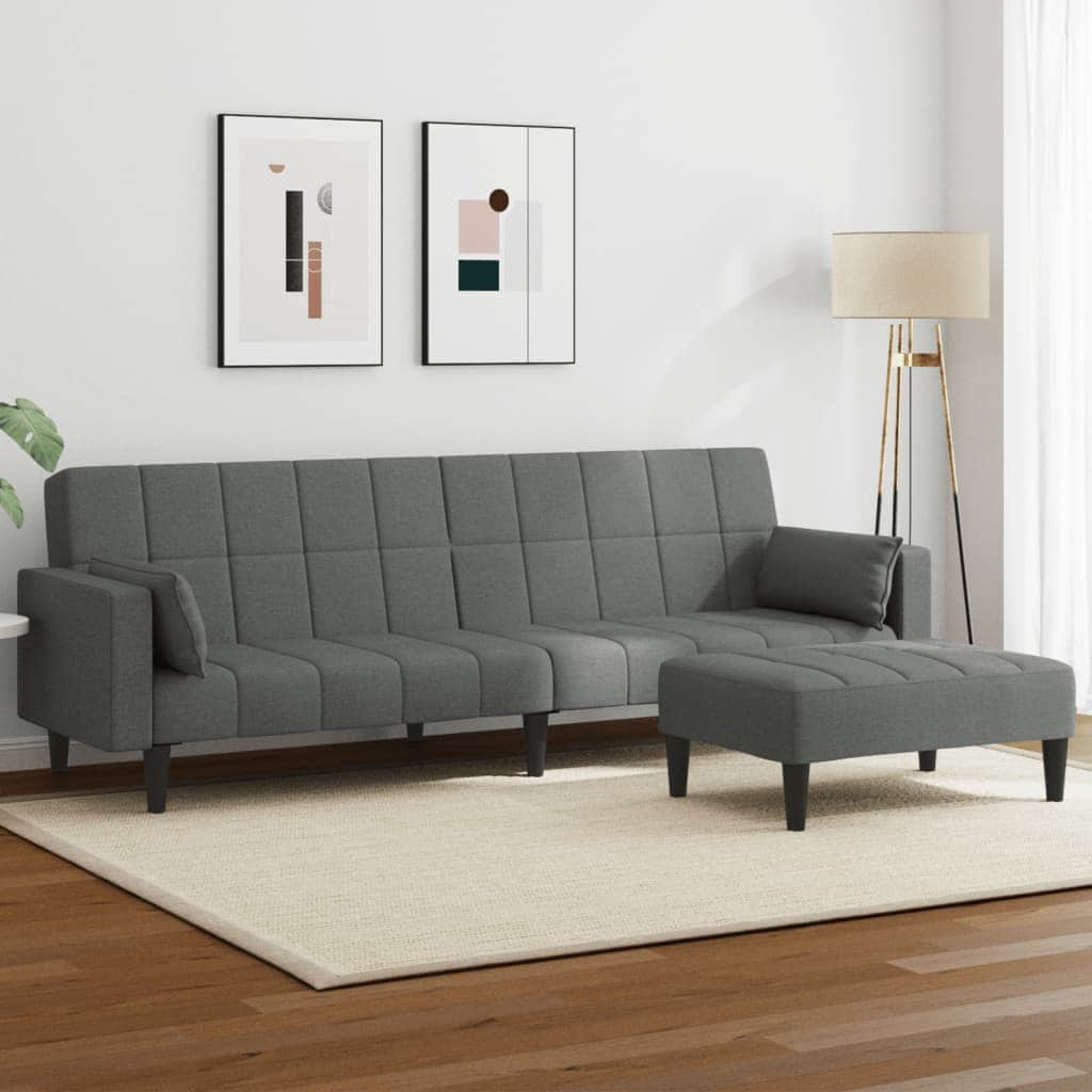 2-Seater Sofa Bed with Footstool Black Fabric