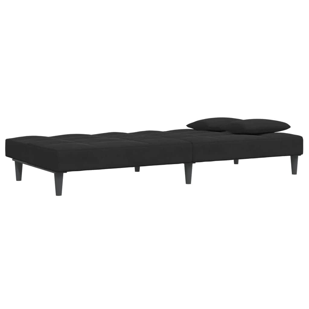 2-Seater Sofa Bed with Footstool - Black Velvet