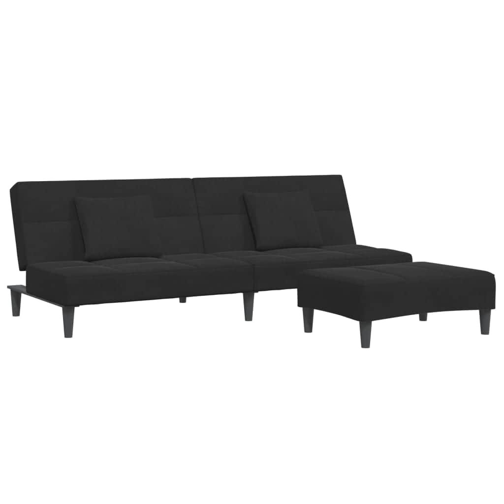 2-Seater Sofa Bed with Footstool - Black Velvet