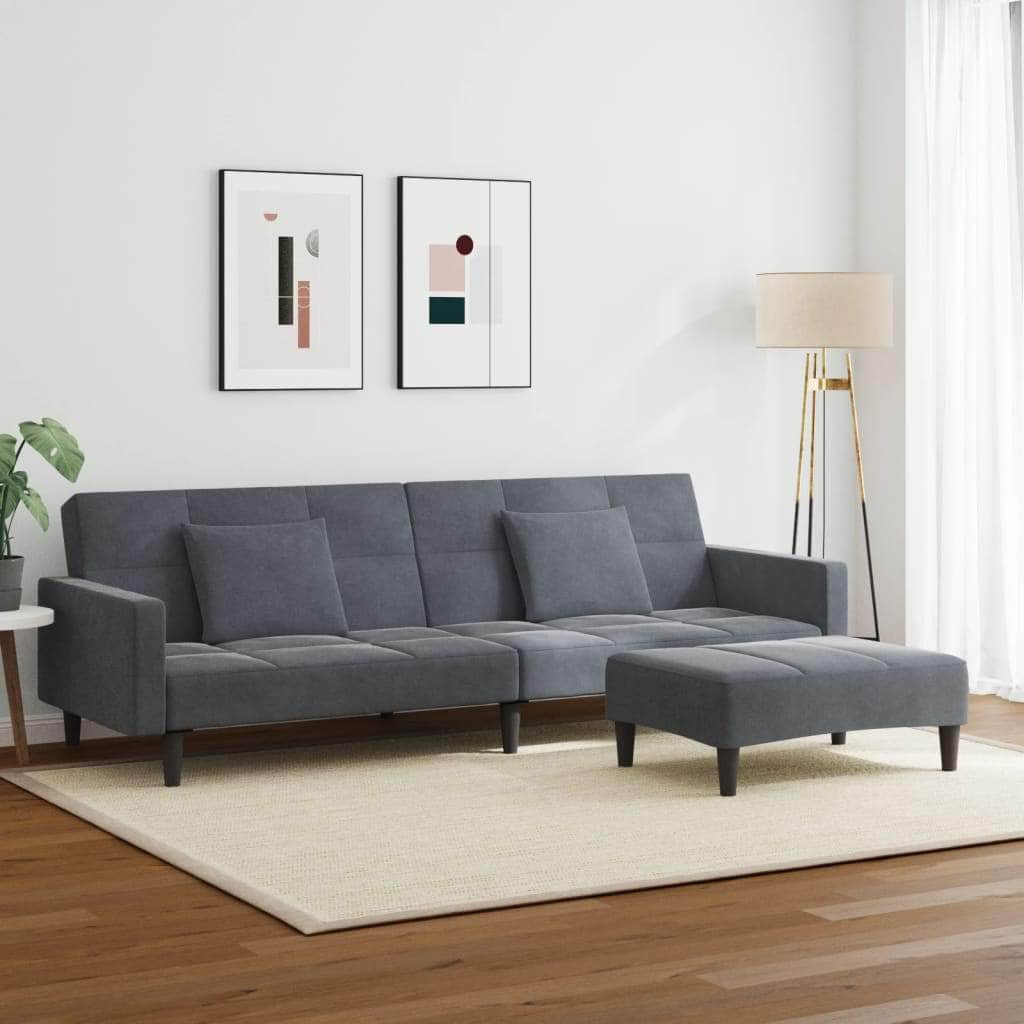 2-Seater Sofa Bed with Footstool Dark Grey Velvet