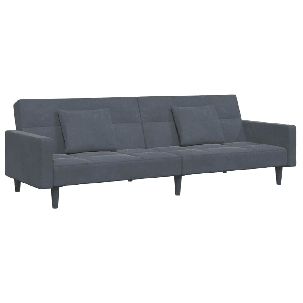 2-Seater Sofa Bed with Footstool Dark Grey Velvet