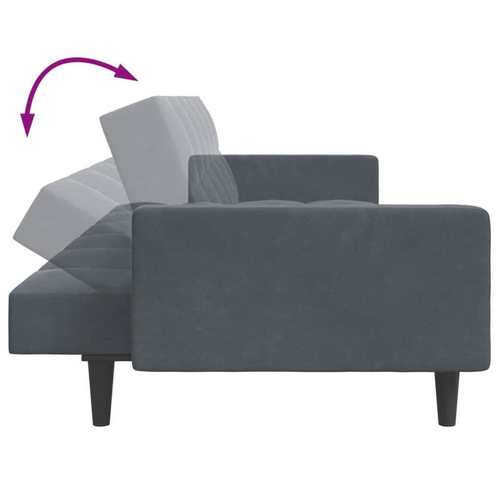 2-Seater Sofa Bed with Footstool Dark Grey Velvet