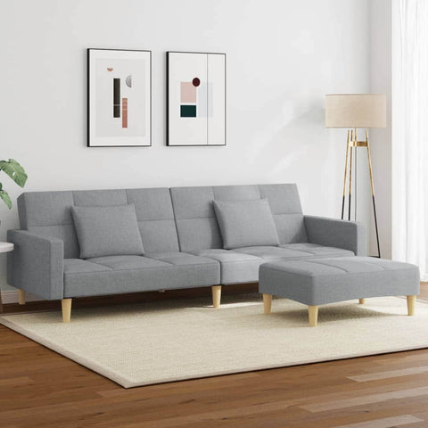 2-Seater Sofa Bed with Footstool Light Grey Fabric